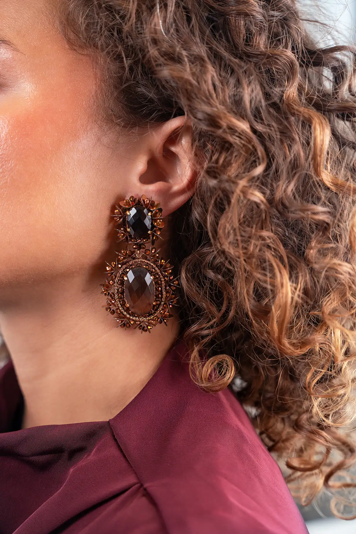 Koperen Oorbellen Lara Pendant Double Sequins L
