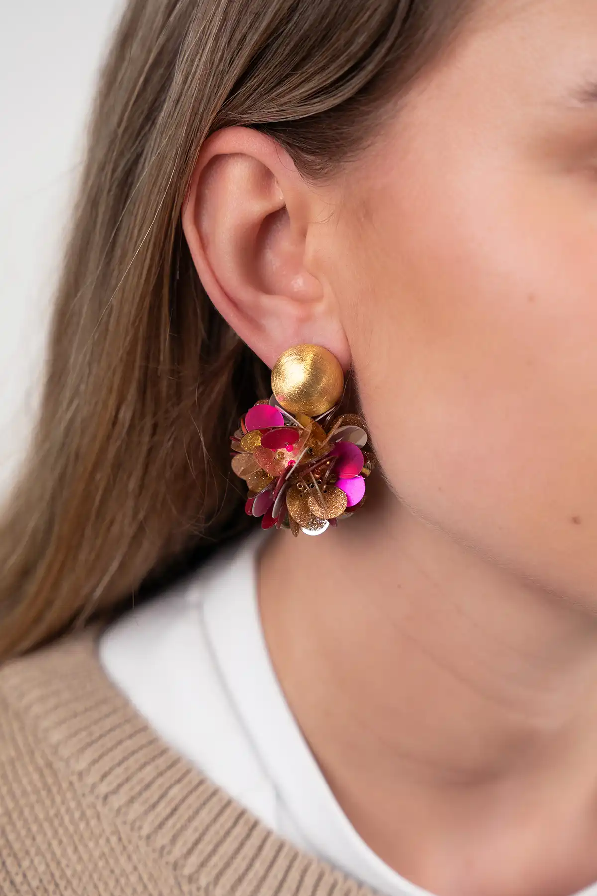 Sequin Oorbellen Metallic Fuchsia Laure Globe L