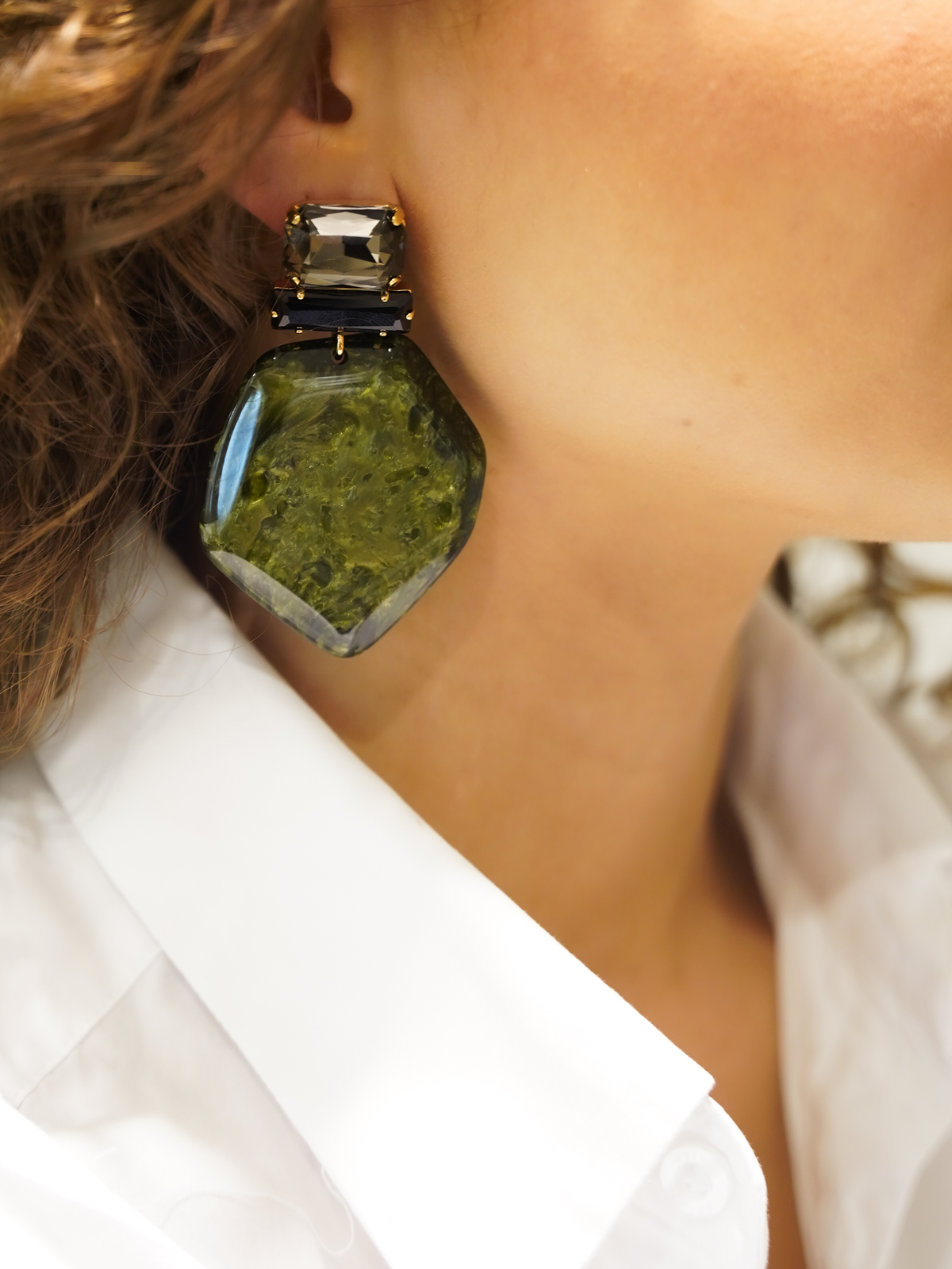 Marble Donker Groen Oorbellen Asymmetrisch Rock XL Strass Zwart