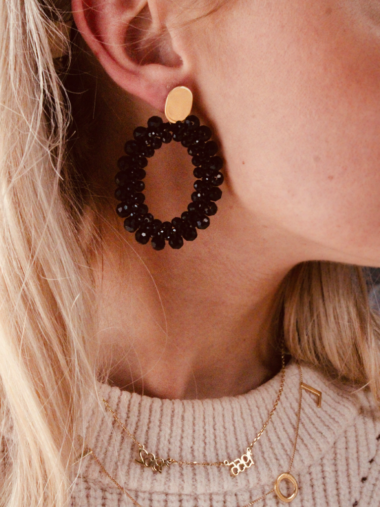 Zwarte Oorbellen Peyote Oval