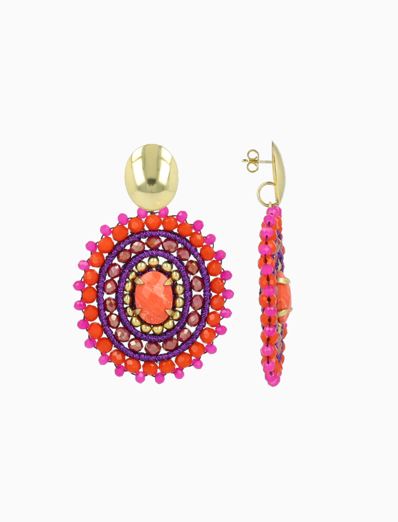 Fuchsia Oorbellen Jamie Filled Oval 3 Rings w/ Stone M