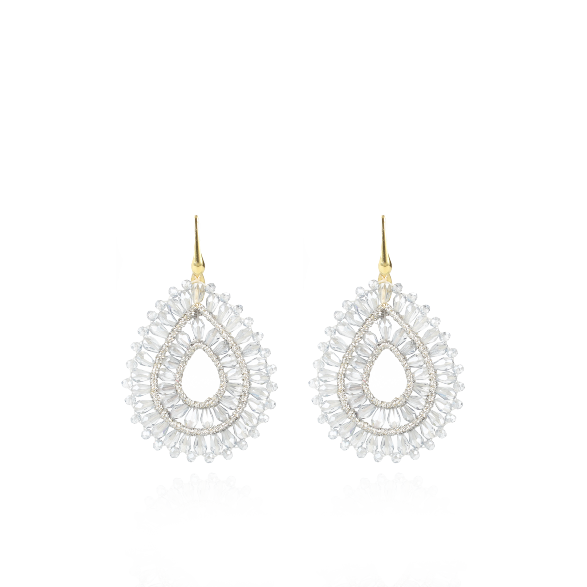 Ice Blue Earrings Silk Drop Double Crystal