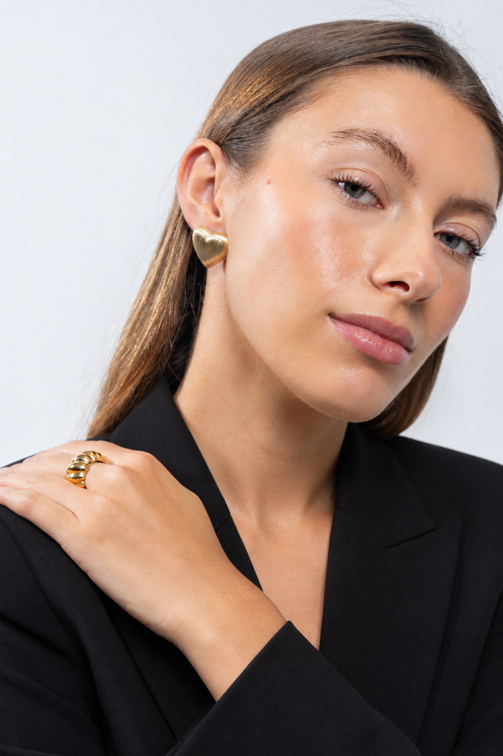 BRASS - Gold Earring Heart M Brushed