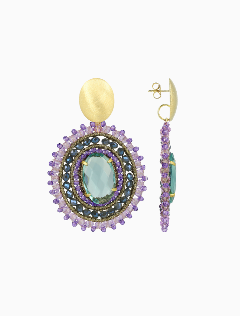 Donker Lavendel Salie Oorbellen Jamie Filled Oval 3 Ringen Met Steen L