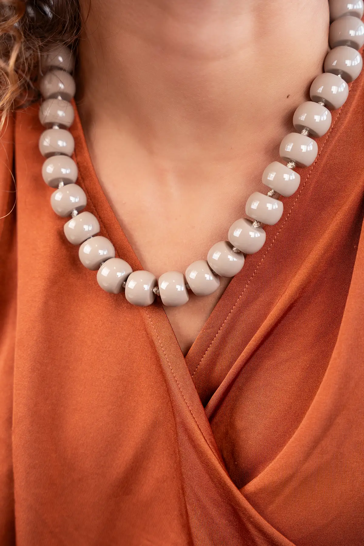 Beige Ketting met Rondel Steentjes