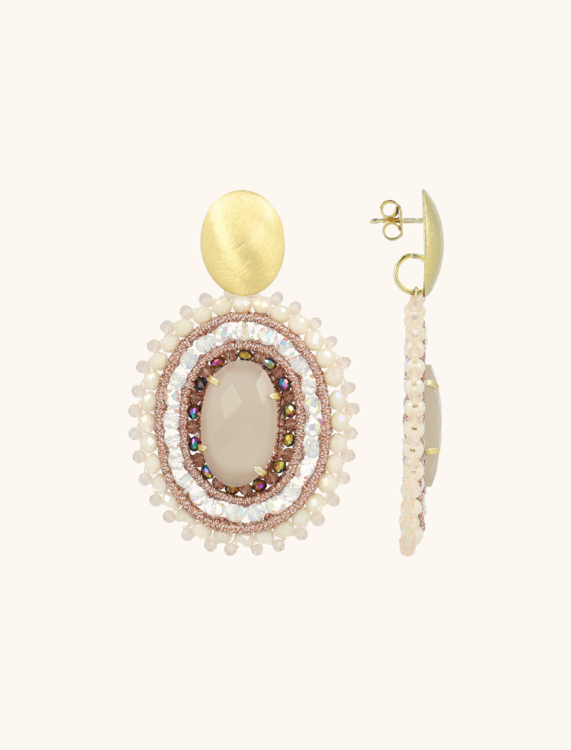 Light Pink Mix Earrings Jamie Filled Oval 3 Rings With Stone  
