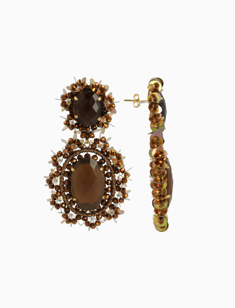 Copper Earrings Lara Pendant Double Sequins L