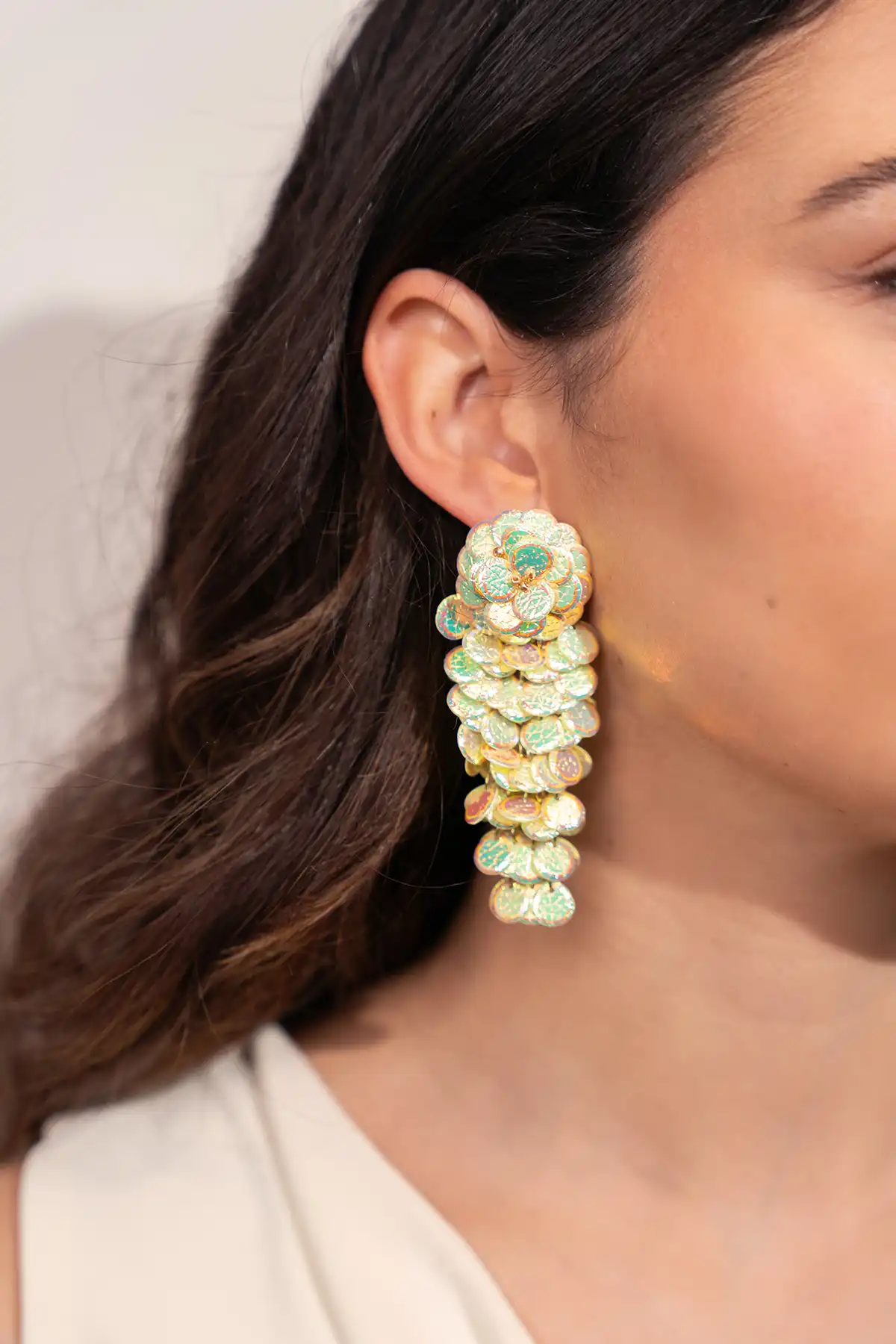 Golden Colored Holo Earrings Bonny Bold Waterfall L
