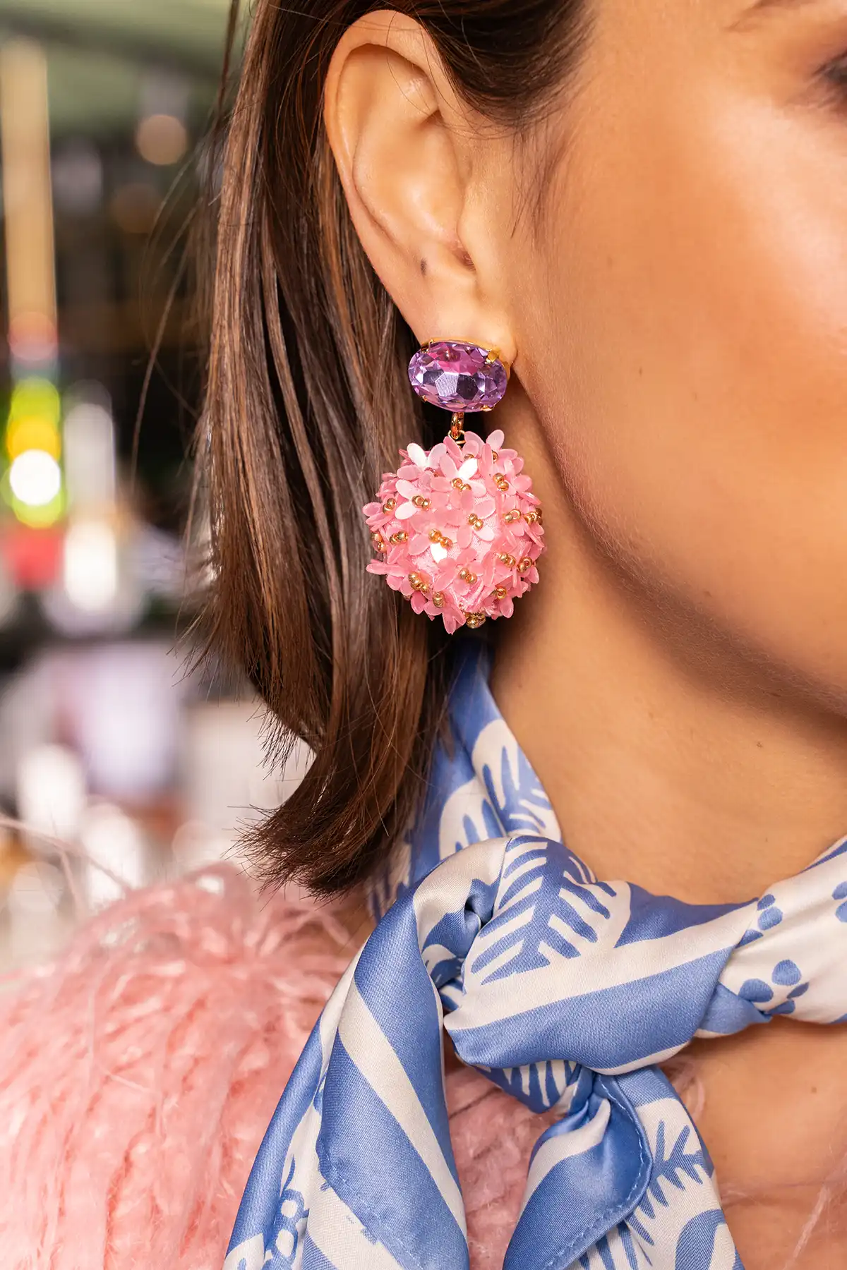 Pink Earrings Daisy Globe L Flower Strass