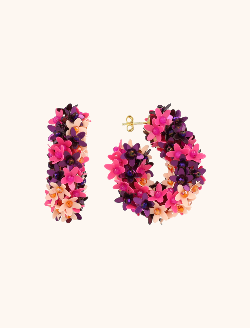 Fuchsia Oorbellen Aila Sequin Oval Flower Creole L