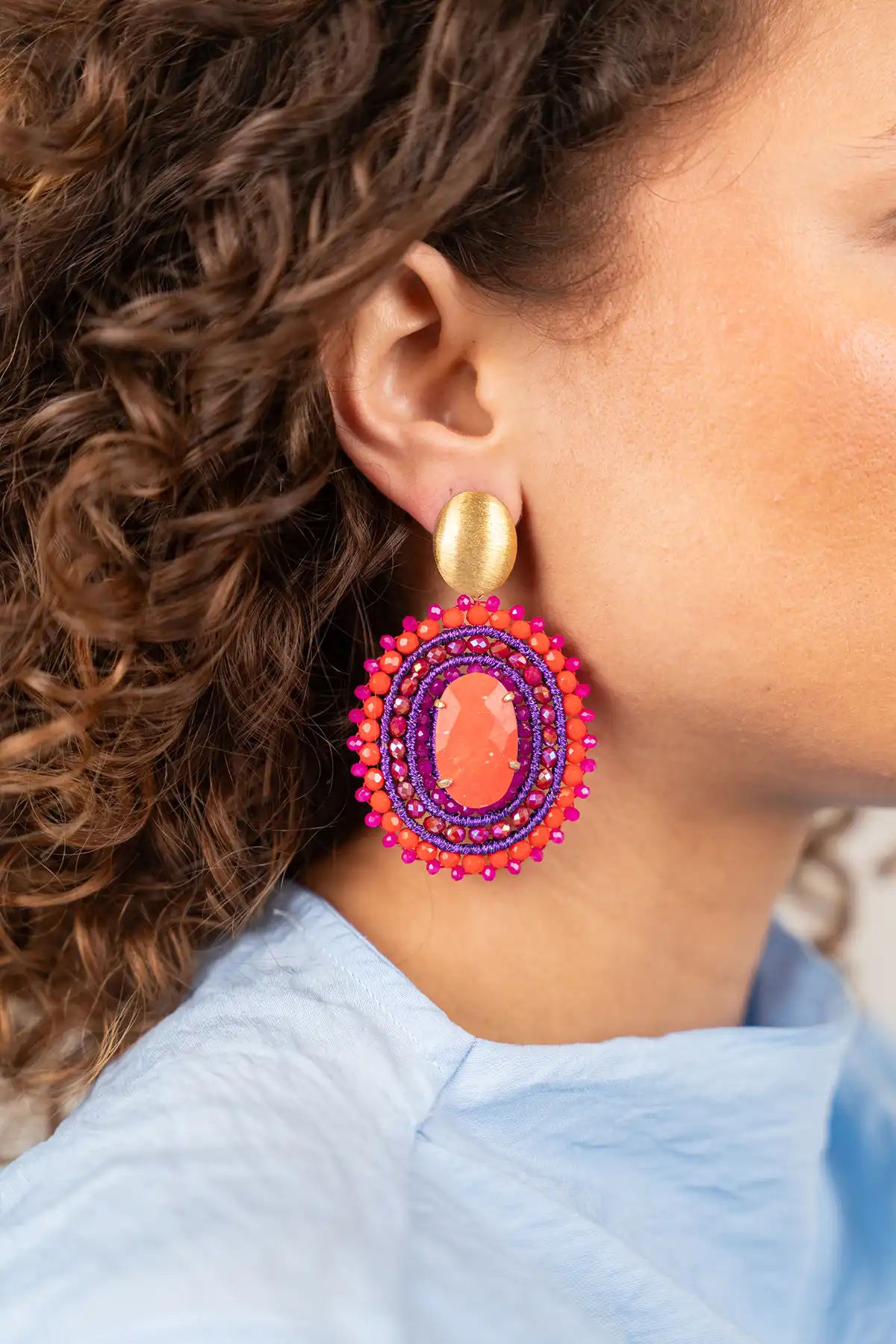 Rode Oorbellen Jamie Filled Oval 3 Rings w/ Stone Llott-theme.productDescriptionPage.SEO.byTheBrand