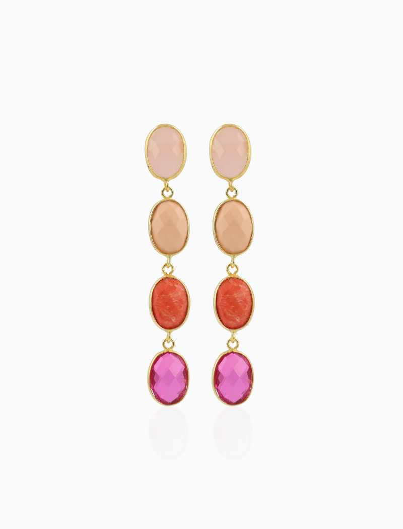 Fuchsia Oorbellen Four Framed Stones with Pin Anya