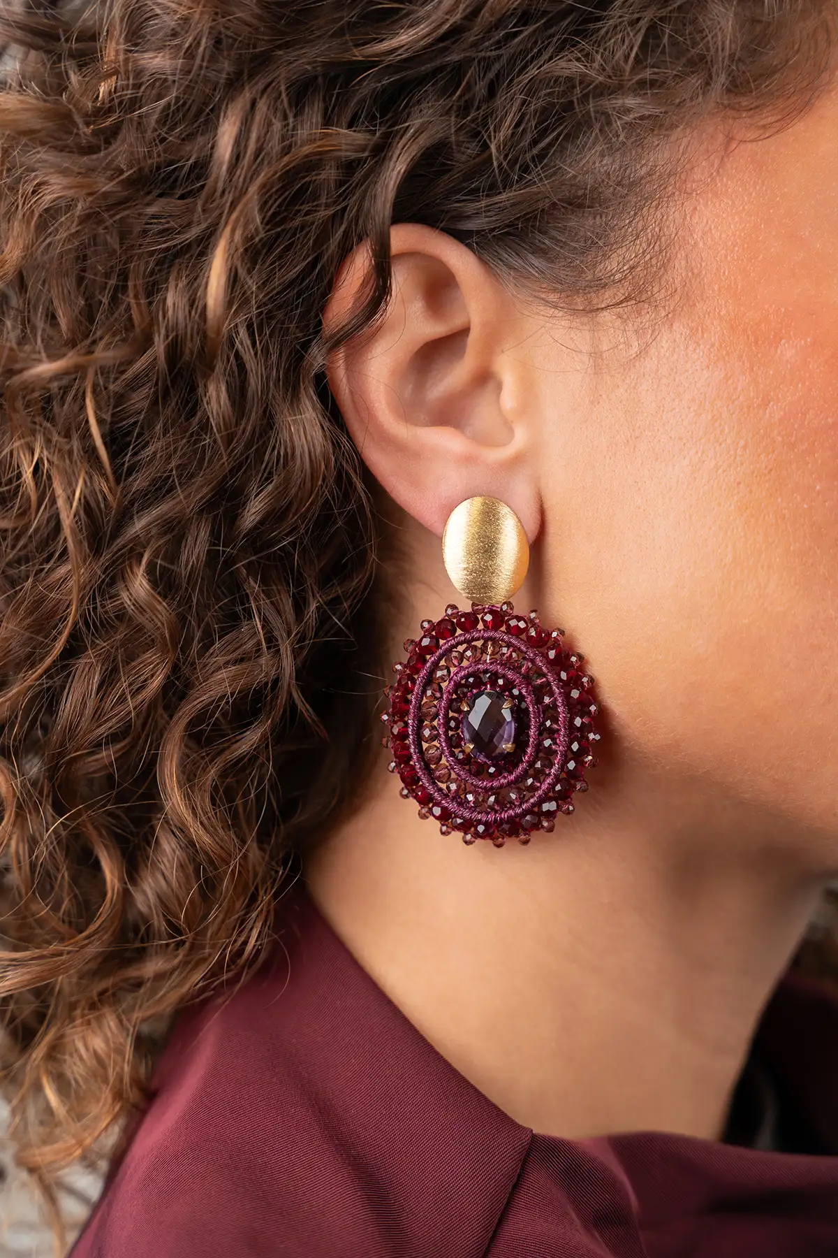 Rode Oorbellen Filled Oval 3 Rings w/ Stone M Jamie