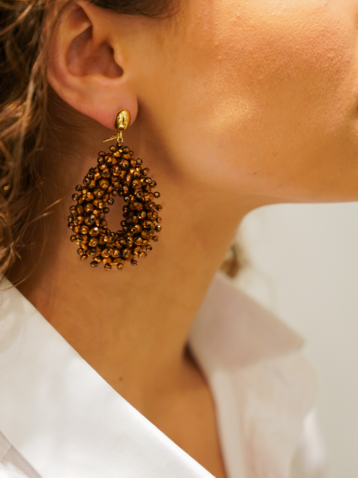 Koper Oorbellen Louise Double Stones Drop L 