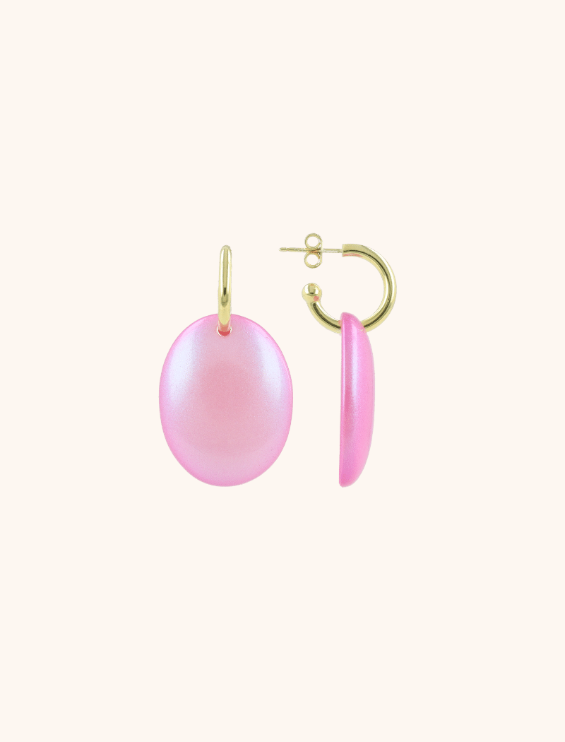 Pink Holo Earrings Closed Bugle Oval XS 