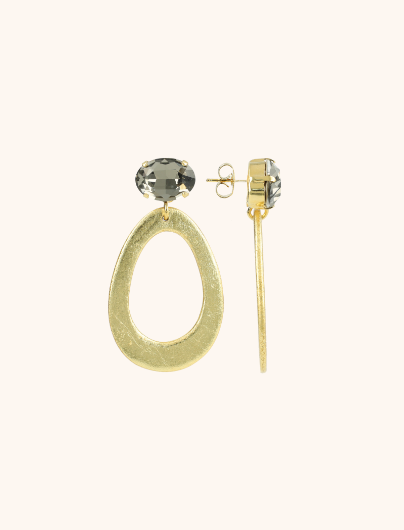 Gouden/Black Diamond Houten Oorbellen Maud Open Drop Mlott-theme.productDescriptionPage.SEO.byTheBrand