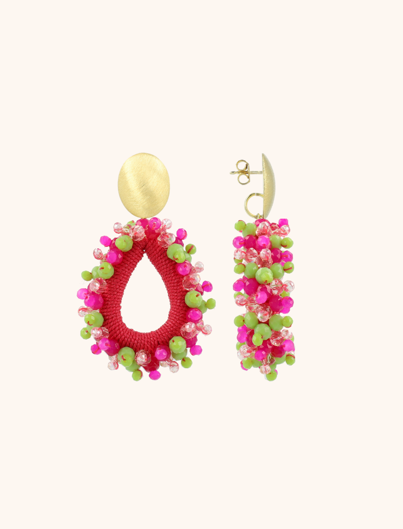 Fuchsia Lime Oorbellen Carina Urchin Druppel M