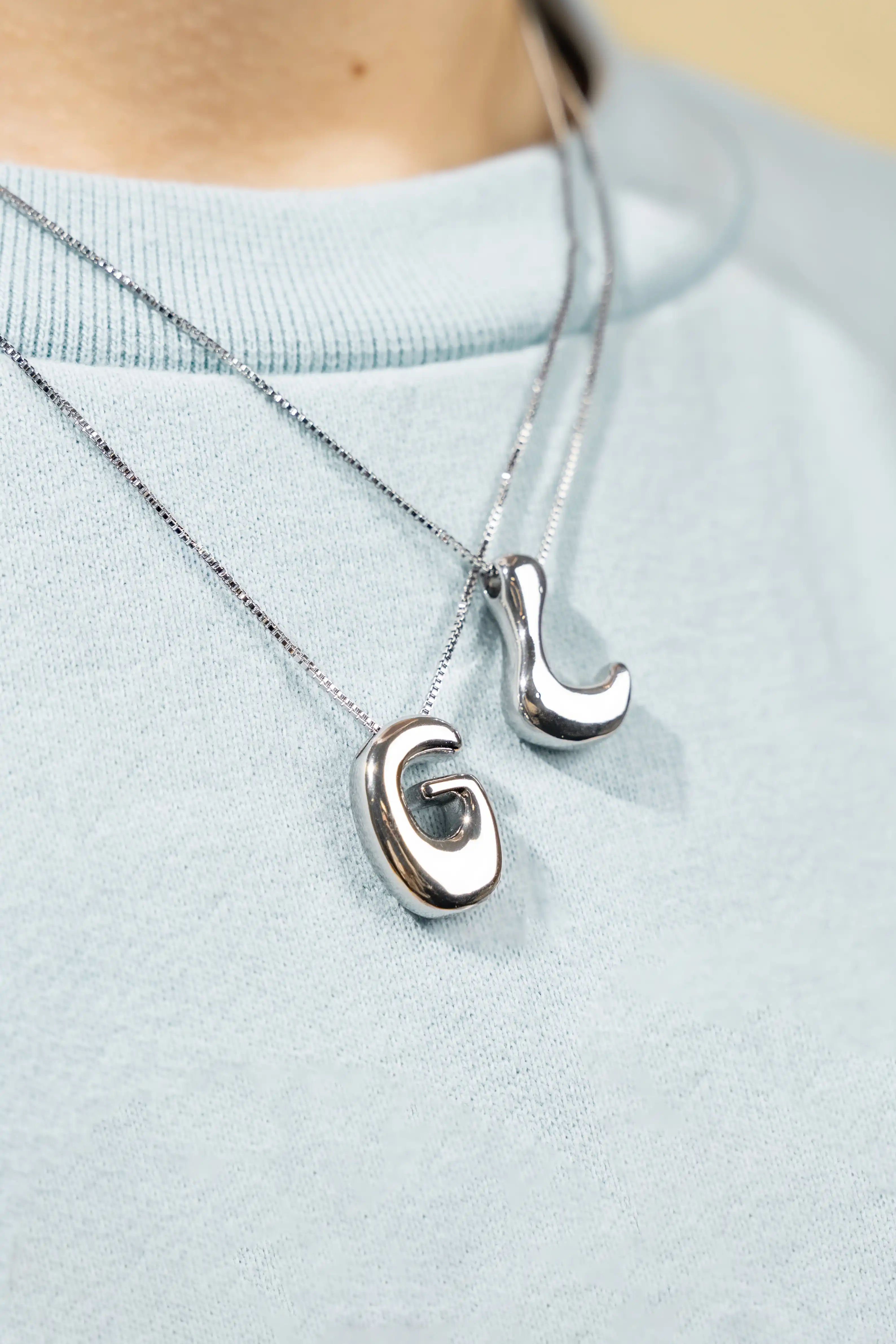 Silver Cartoon Initial Necklace - Adjustable