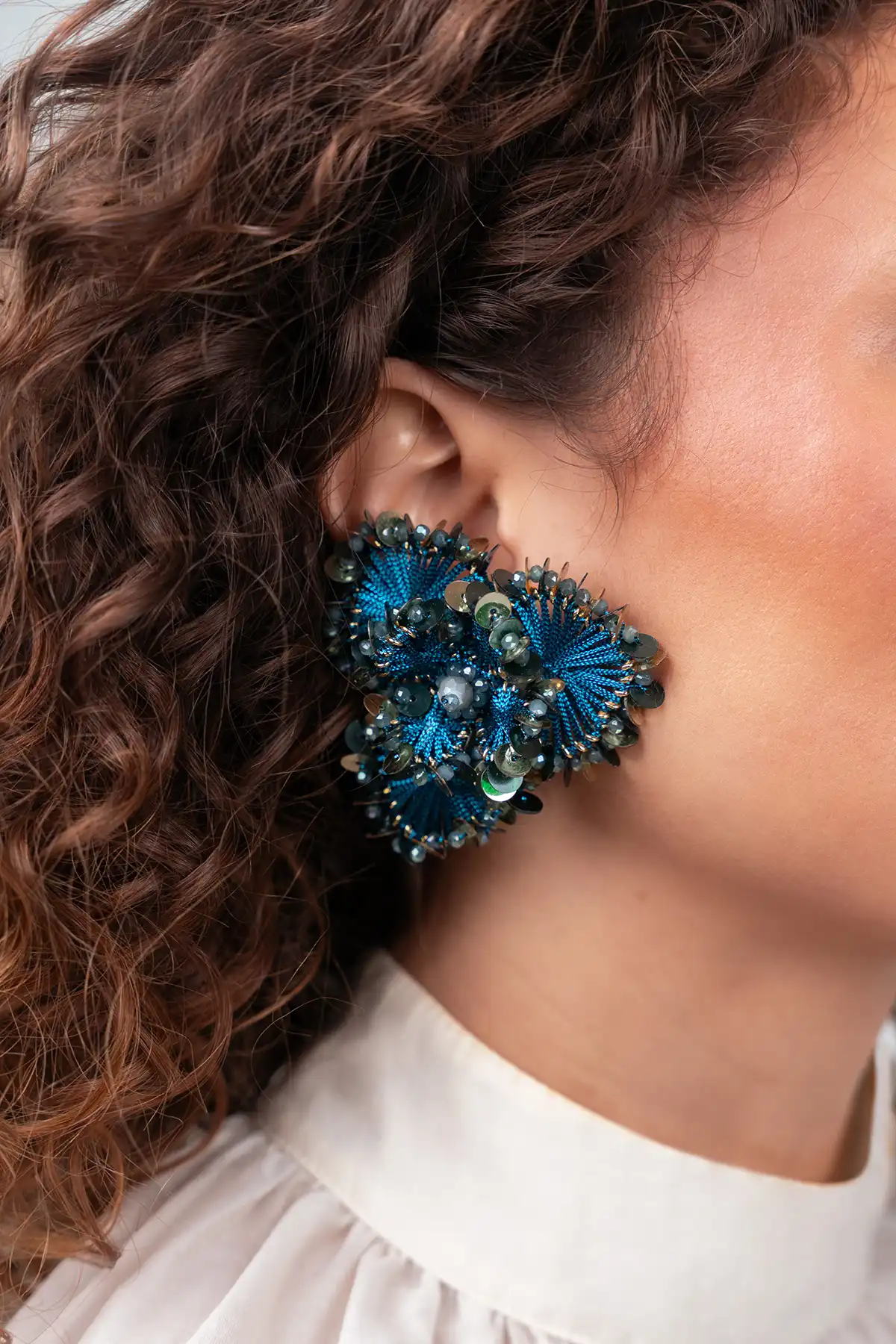 Blue Earrings Flower w/ Sequins Clip Earring L Aster