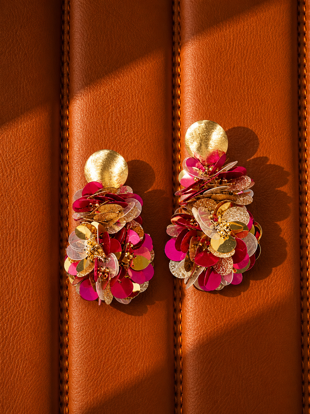 Sequin Earrings Metallic Fuchsia Pixie Double Globe
