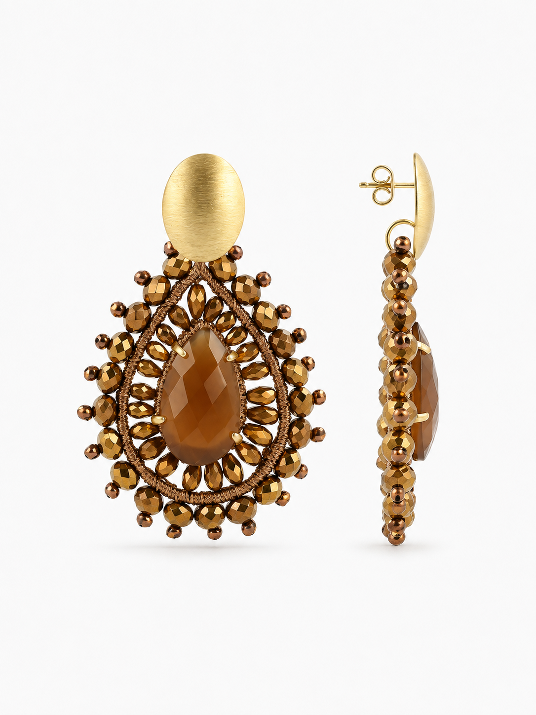 Brass - Gold Drop L Crystal Double Quartz - Copper