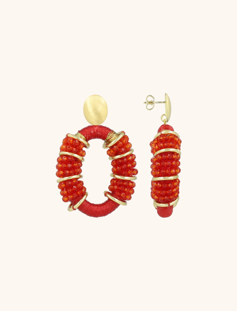 Neon Rode Oorbellen Combi Oval Deluxe M Elle