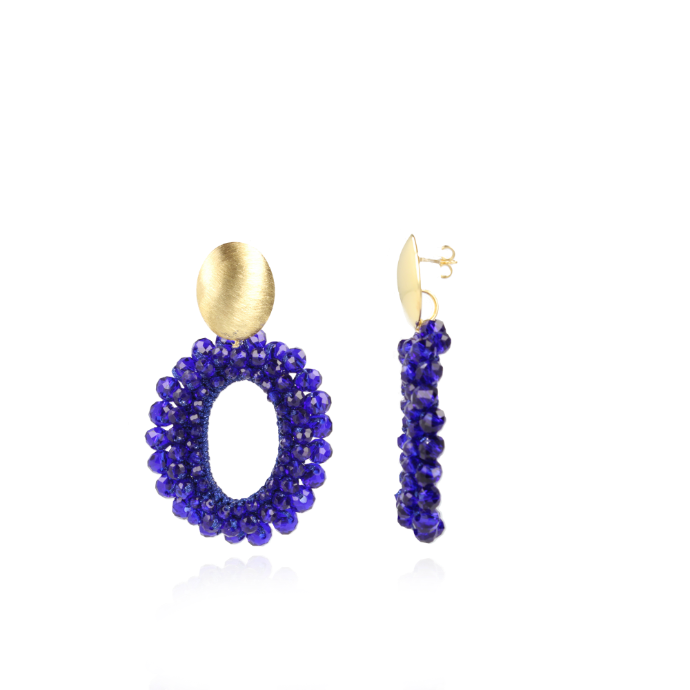 Royal blue earrings Ilvy Open Oval Double M