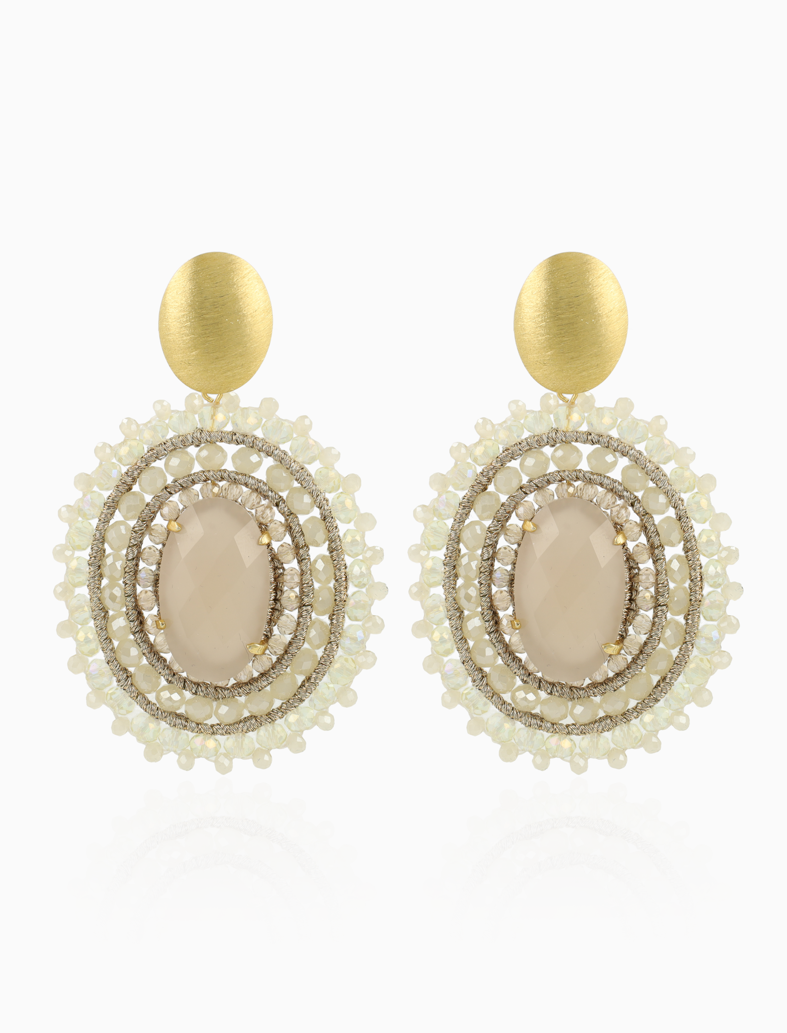 Warm Beige Oorbellen Jamie Filled Oval 3 Rings w/ Stone L