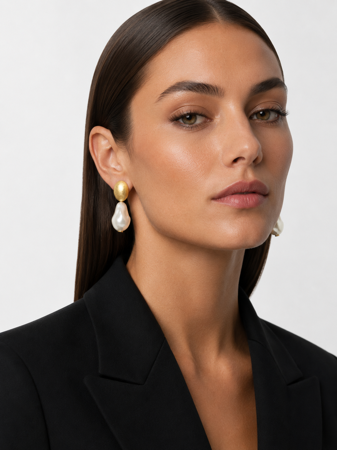 Brass - Gold Irregular Stone L - Pearl White