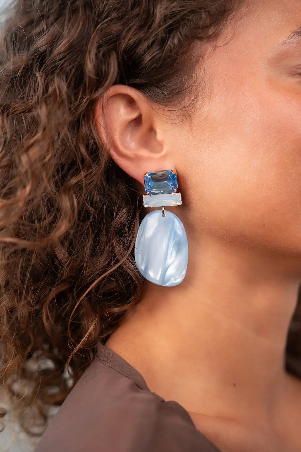 Blauwe Oorbellen Aurora Asymmetric Oval L