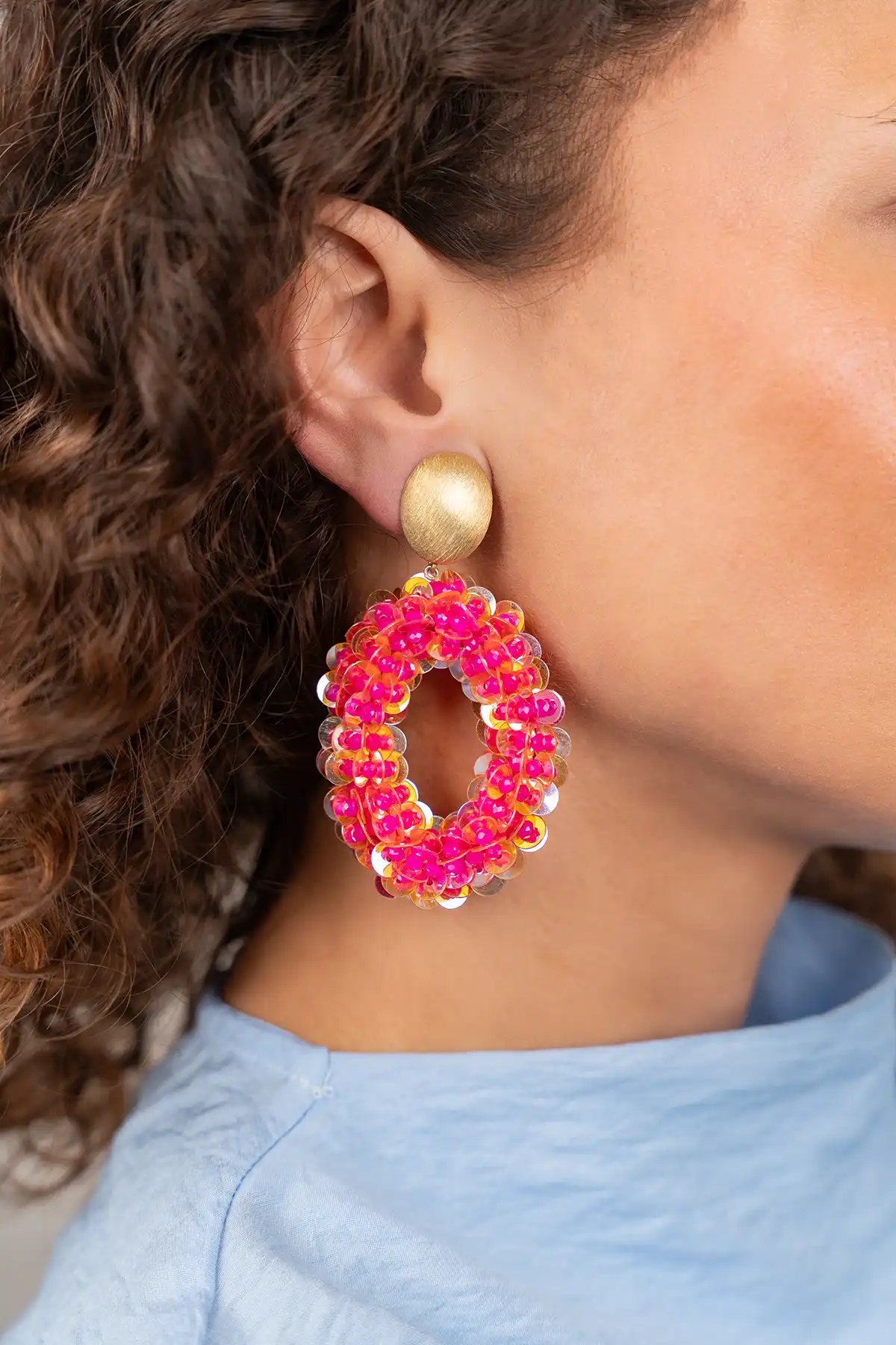 Fuchsia Oorbellen Jace Open Oval w/ Beads L Cliplott-theme.productDescriptionPage.SEO.byTheBrand