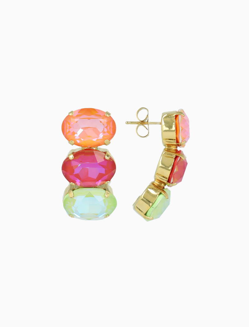 Oranje Fuchsia Oorbellen Gracia Tripple Ovaal Strass