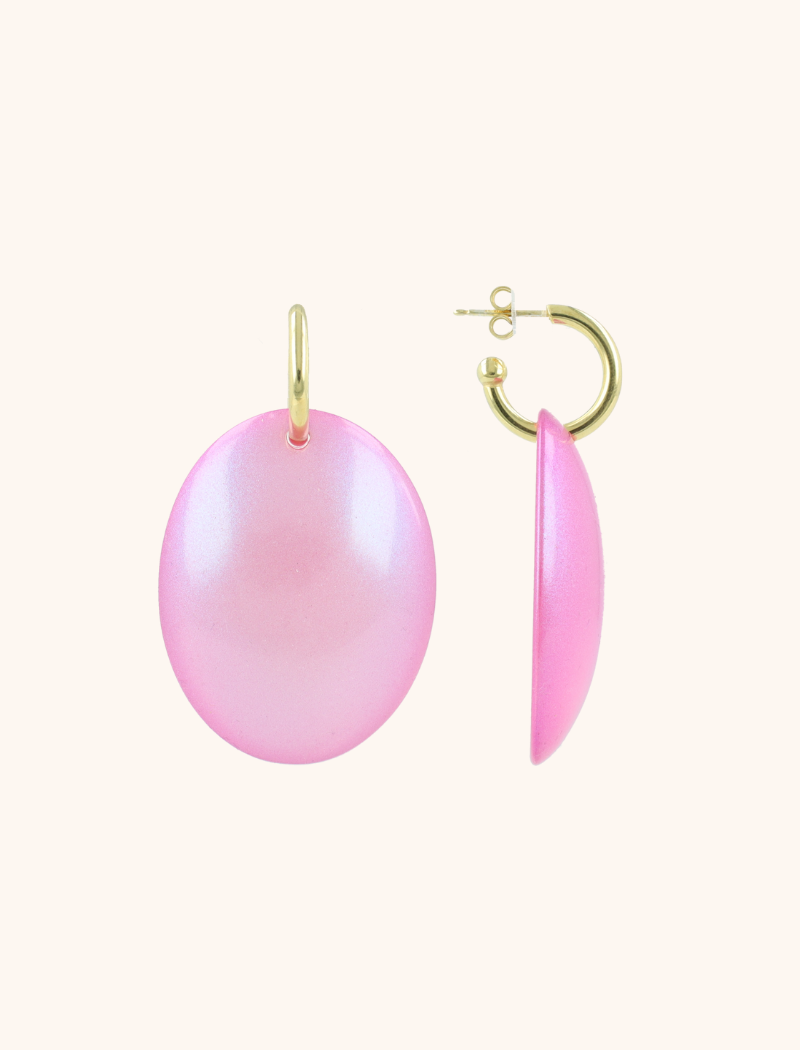 Pink Holo Earrings Closed Bugle Oval L Angie