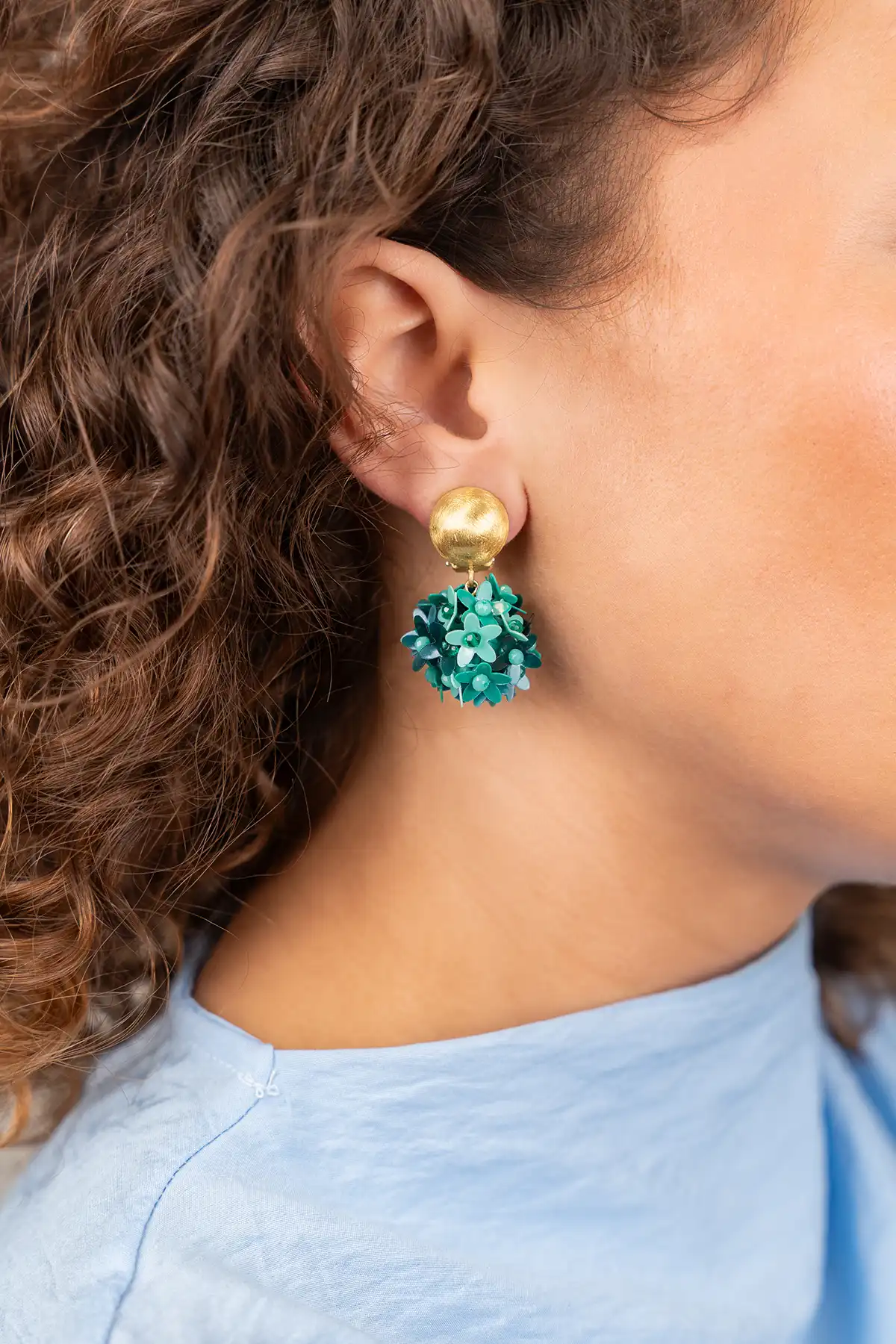 Turquoise Oorbellen Daisy Sequin Flower Globe S Clip