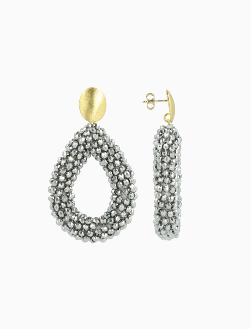 Metallic Silver Earrings Berry Drop L