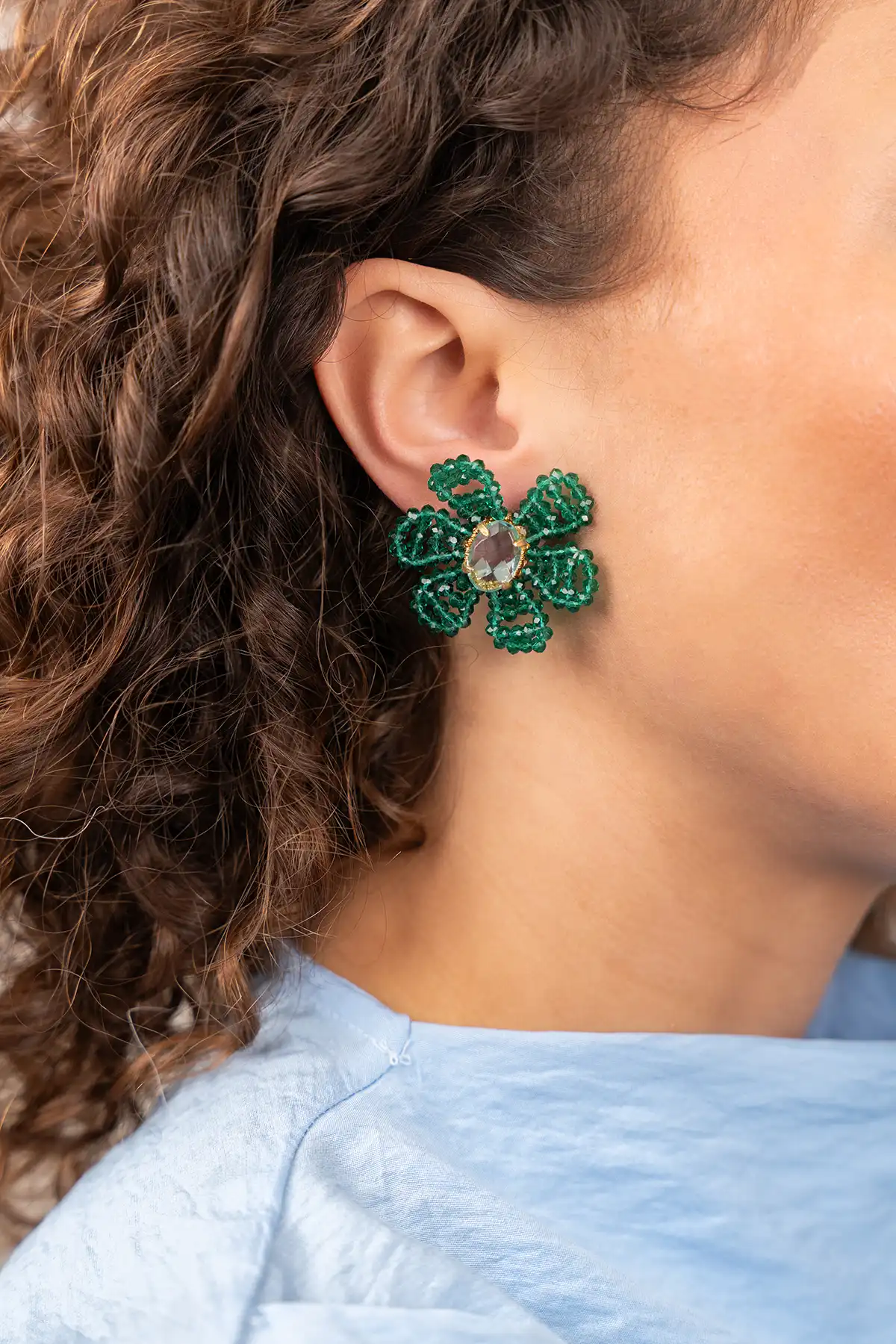 Turquoise Oorbellen Madelief Blooming Flower M
