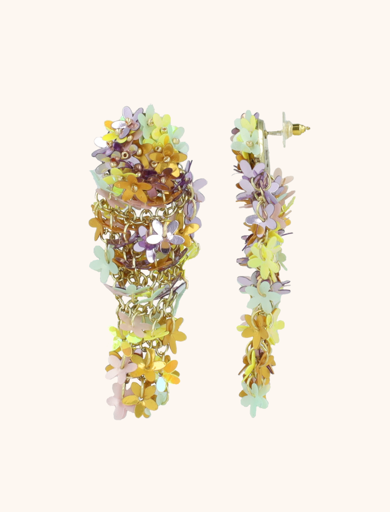 Gelb/Lavendel/Minze Ohrringe Leila Sequin Bunch of Flowers  
