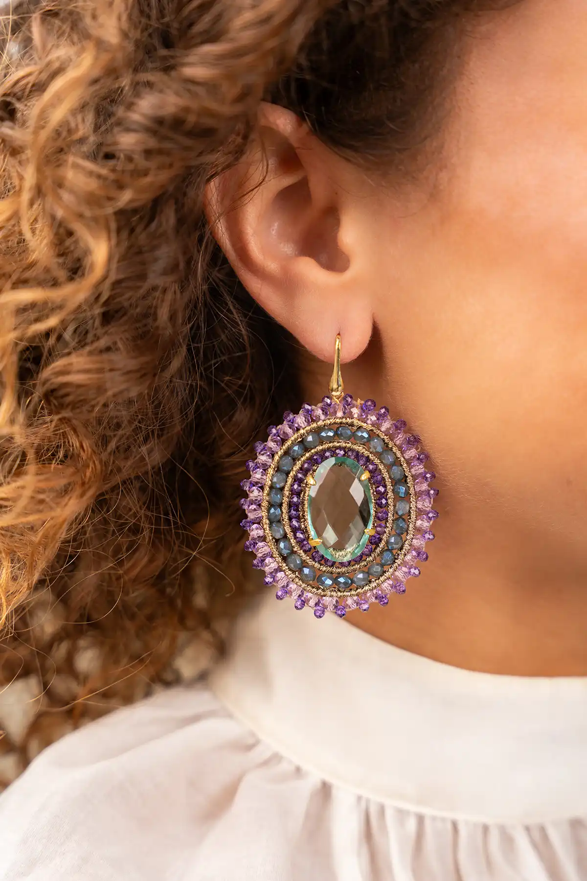 Dark Lavender Sage Earrings Jamie Filled Oval 3 Rings with Stone Llott-theme.productDescriptionPage.SEO.byTheBrand