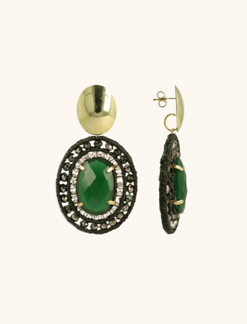 Green Earrings Belle Oval L With Stone
