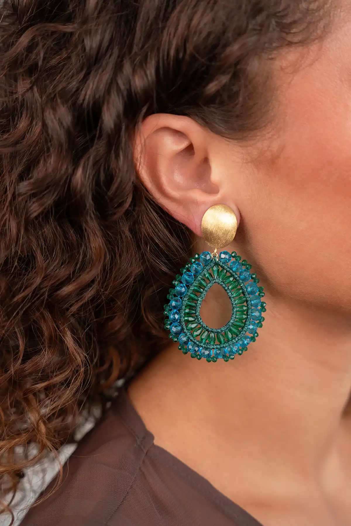 Turquoise Oorbellen Vos Open Drop L Irr. Stones Clip
