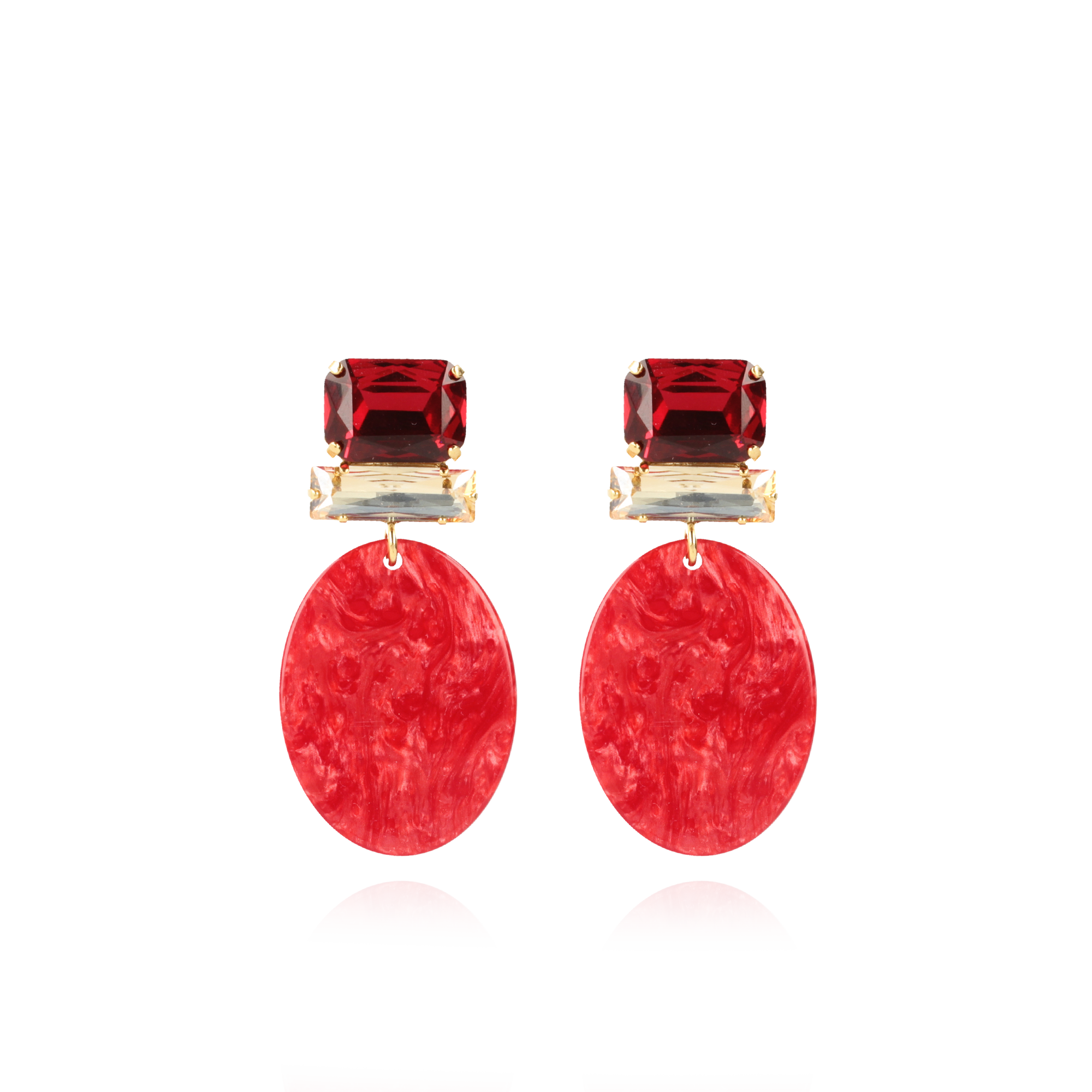 Marble Red Earrings Sirius Zirconia Rectangle