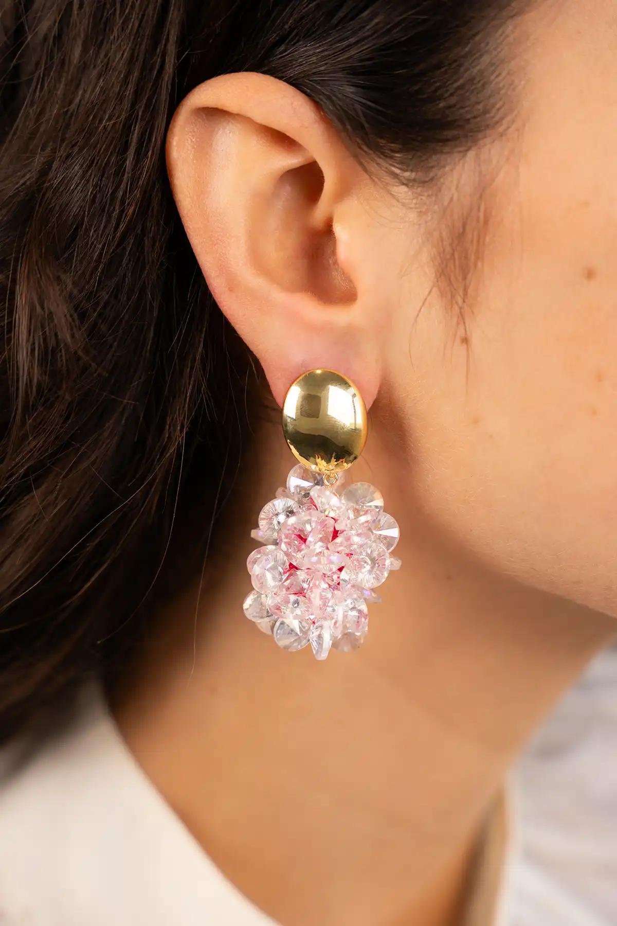 Pink Earrings Sam Oval Crystal Sequins Clip