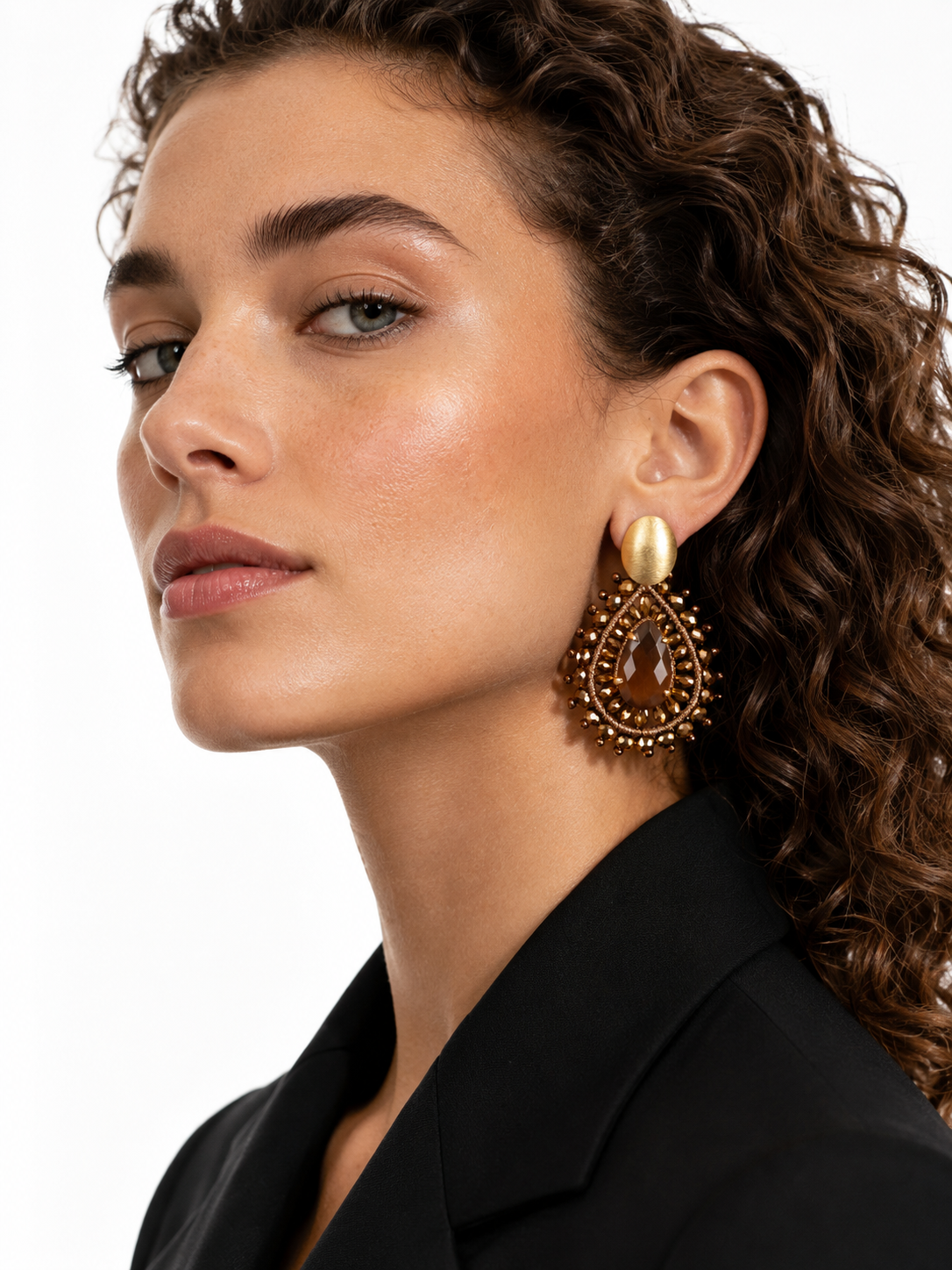 Brass - Gold Drop L Crystal Double Quartz - Copper