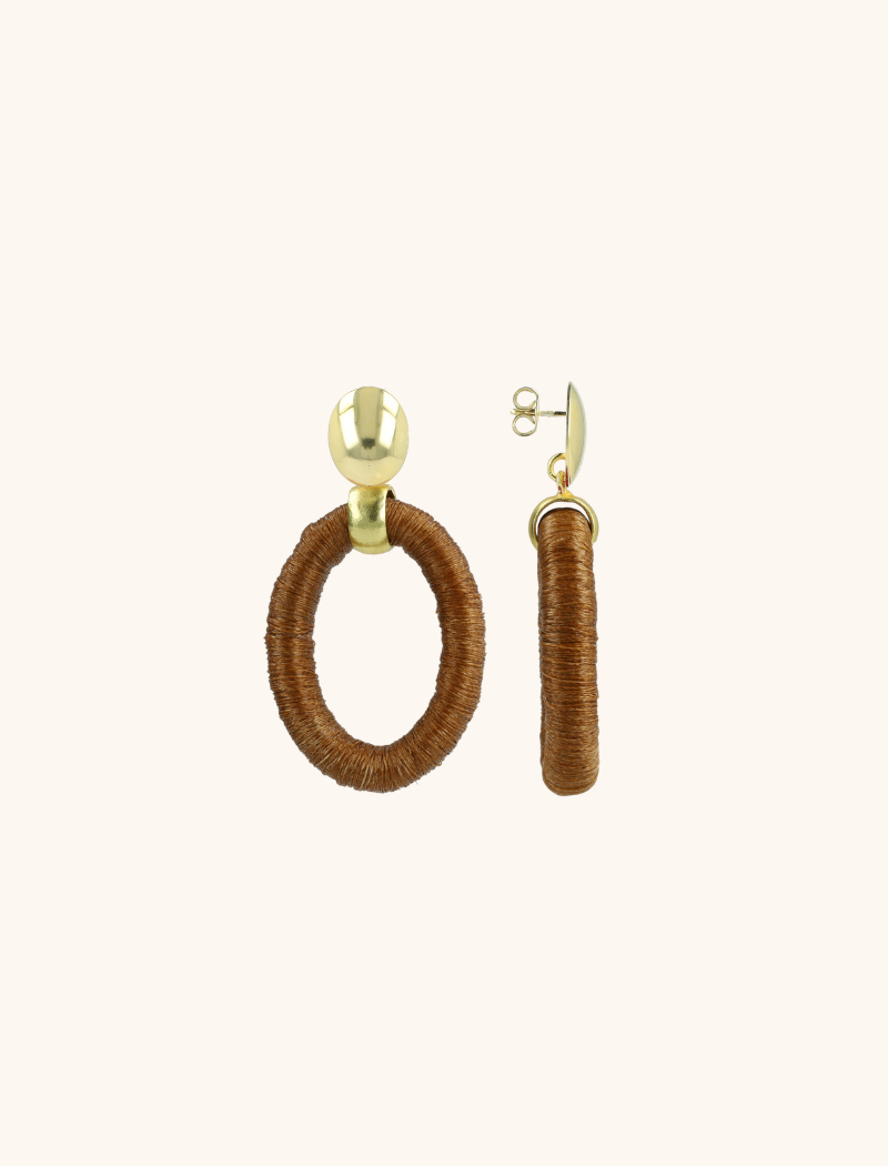 Camel Bruine Oorbellen Faye Ovaal Bead Threated S