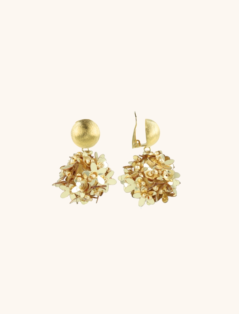 Gouden Sequin Flower Globe Oorbellen S Clip