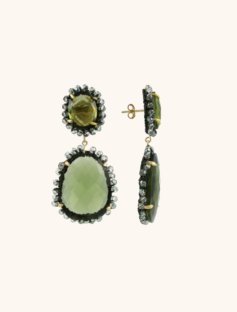 Cool Green Pendant Earrings Double L