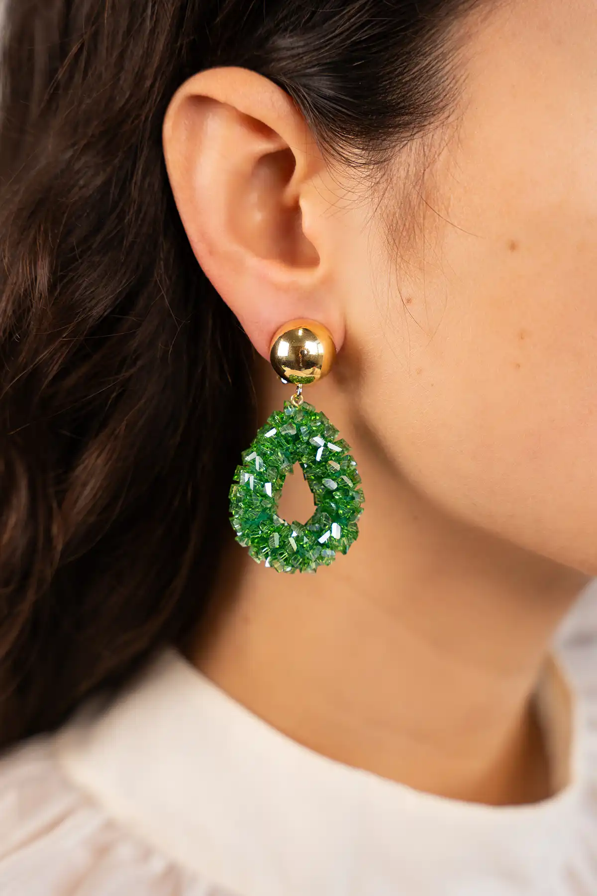 Green Earrings Marieke Drop S Raw Clip