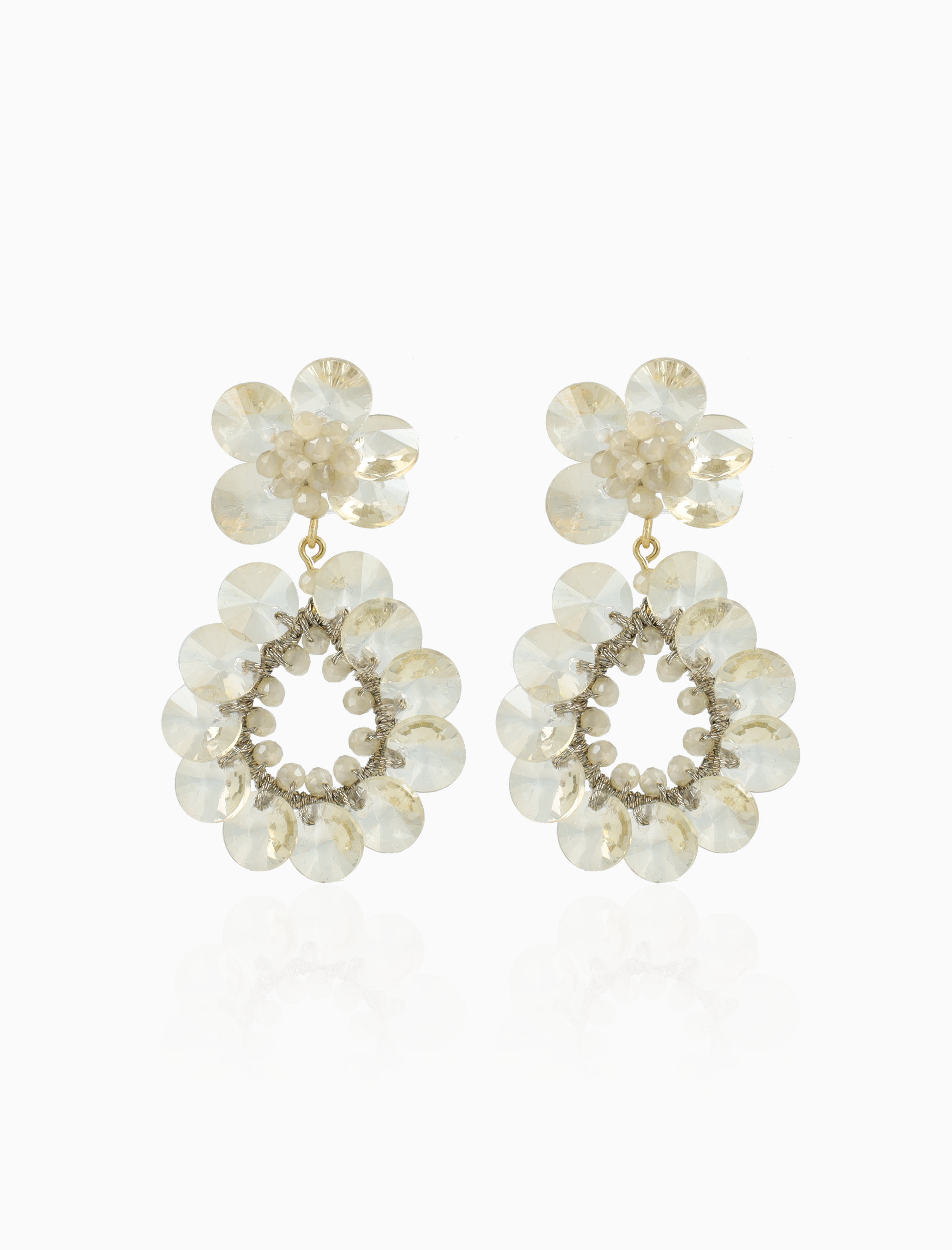 Warm Beige Oorbellen Apollo Flower Double Drop S / M