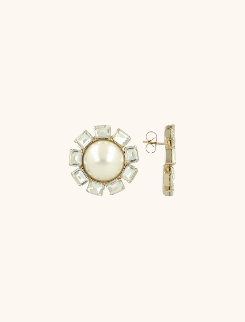 Gouden Oorbellen Round Pearl Rectangles Mona