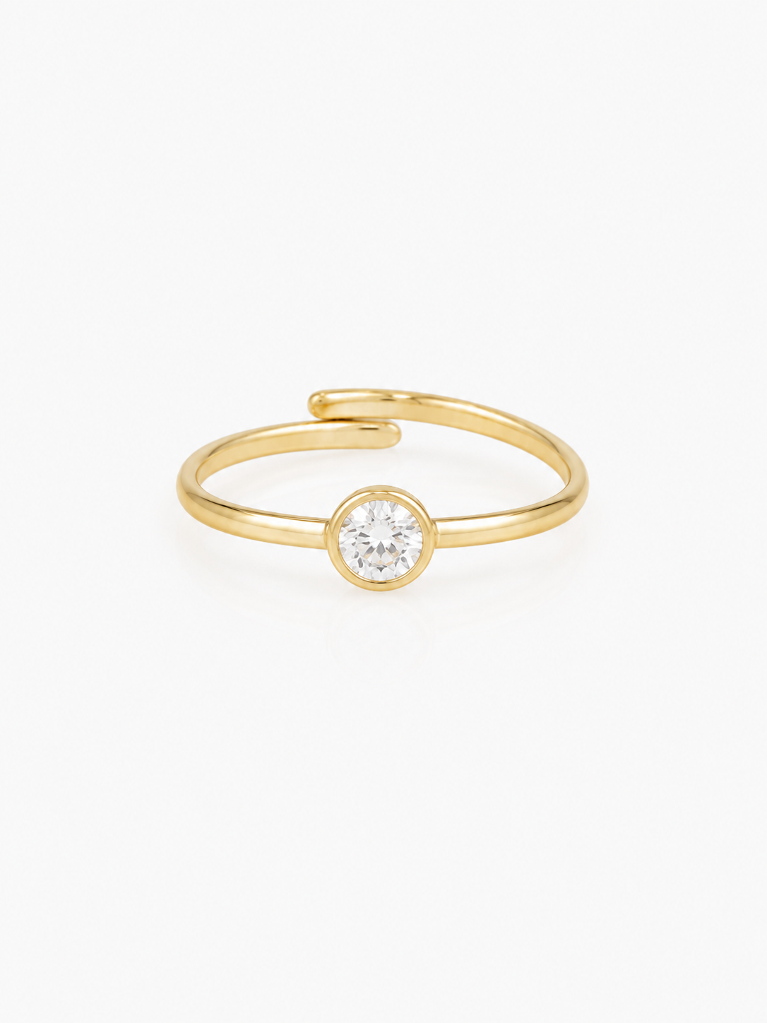 Gold Colored Ring Judith Framded Round Crystal adjustable